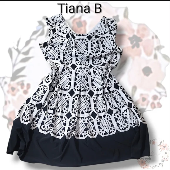 Tiana B. Black and White Lattice Print Fit/Flare Dress Size 16 - Picture 2 of 7